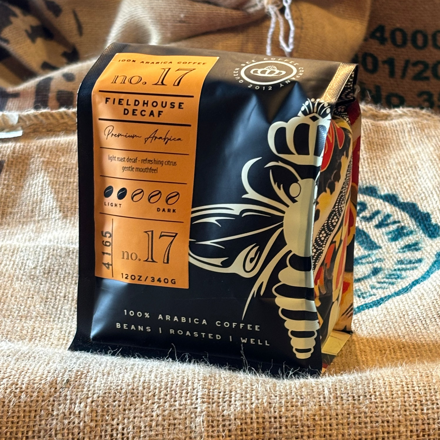 Fieldhouse Decaf Coffee bag front view from Queen Bee Coffee