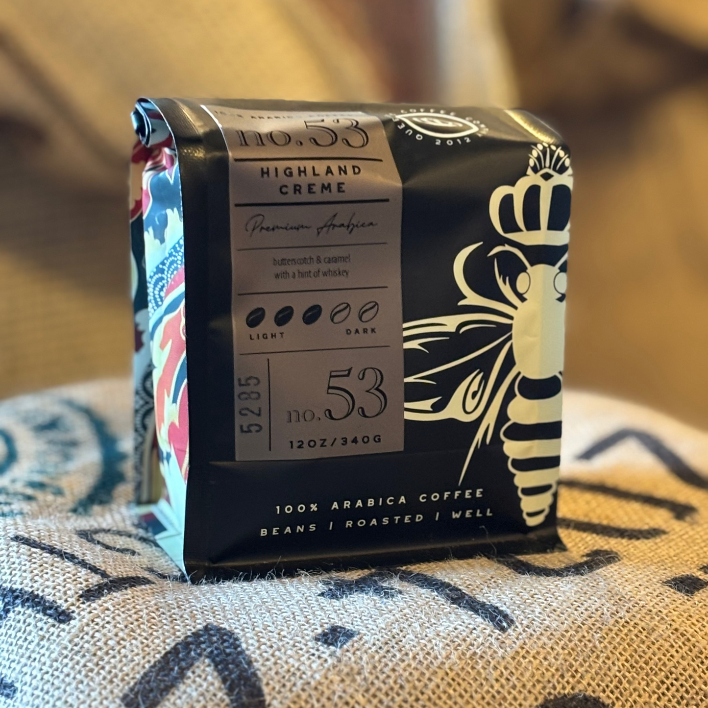 Highland Creme Coffee bag front view from Queen Bee Coffee