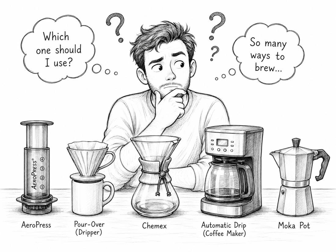 Person deciding between whole bean and ground Queen Bee Coffee for home brewing