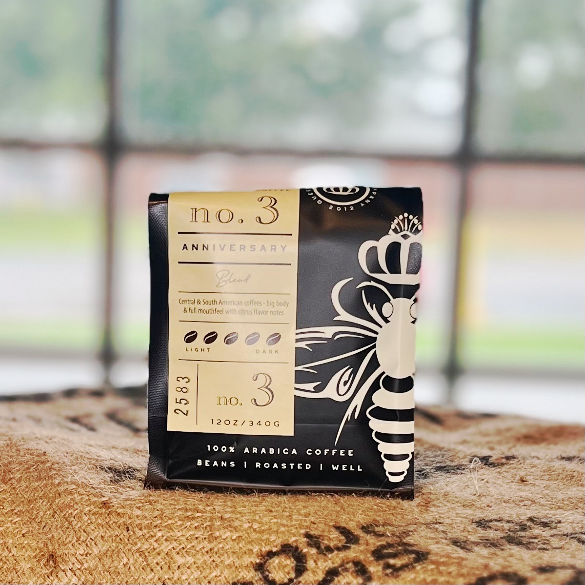 Anniversary Blend Coffee bag front view from Queen Bee Coffee