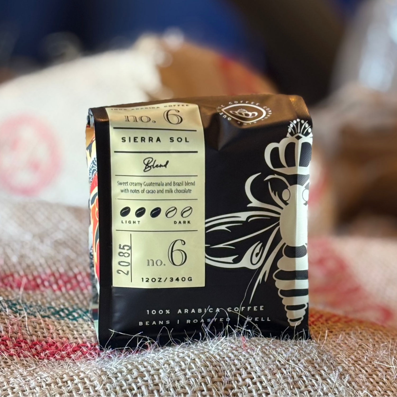 Sierra Sol Coffee Blend (Brazil & Guatemala) bag front view from Queen Bee Coffee